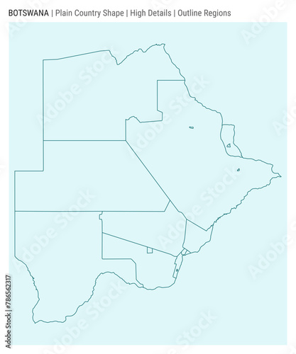 Botswana plain country map. High Details. Outline Regions style. Shape of Botswana. Vector illustration.