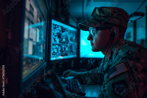 military surveillance officer operating advanced surveillance equipment, underscoring the critical role of surveillance in national security.