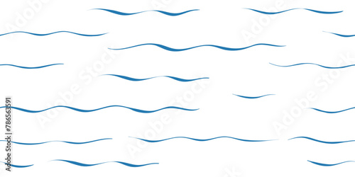 Seamless Wave Vector Pattern, watercolor water background. Wavy sea beach print, curly grunge paint lines.