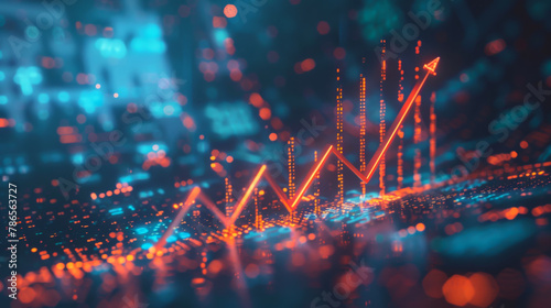 Growth arrow up and progress success business skill increase improvement graph on market profit stock background photo