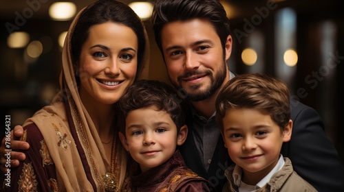 A family posing together before or after Eid prayers