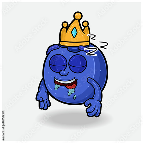 Sleep expression with Blueberry Fruit Crown Mascot Character Cartoon.