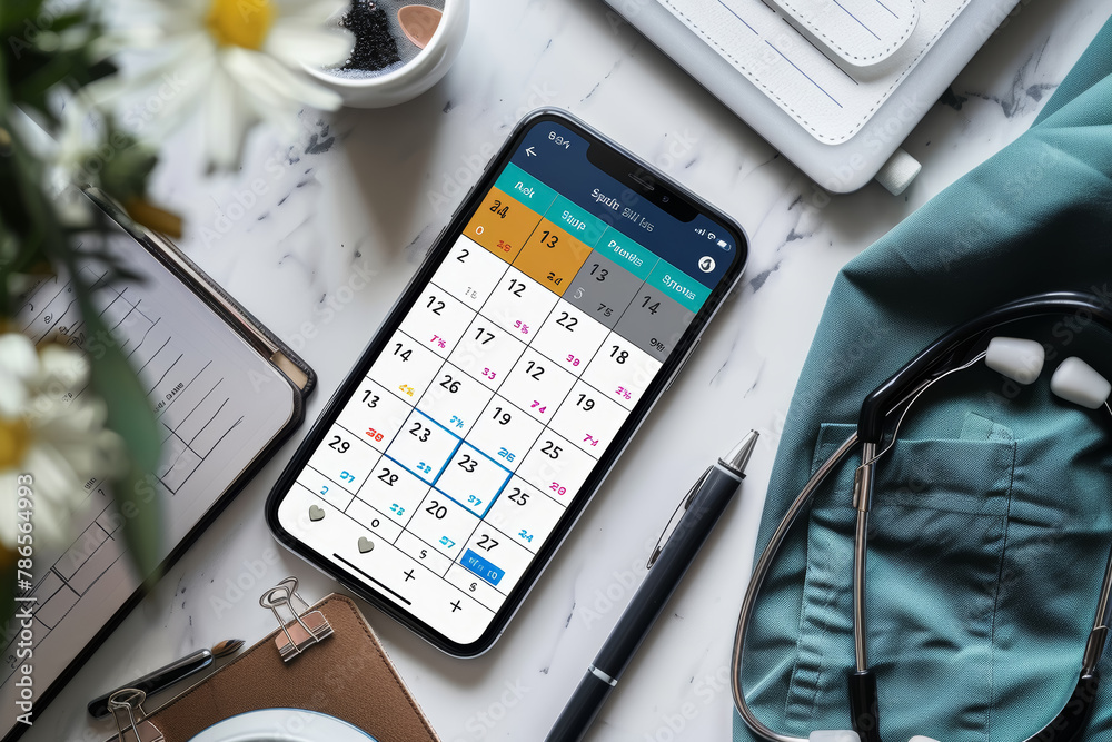 Mobile Calendar App on Smartphone with Accessories. Mobile Calendar App on Smartphone with Accessories.