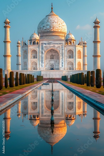 Architectural wonder. Taj Mahal in a minimalist style. AI generate illustration