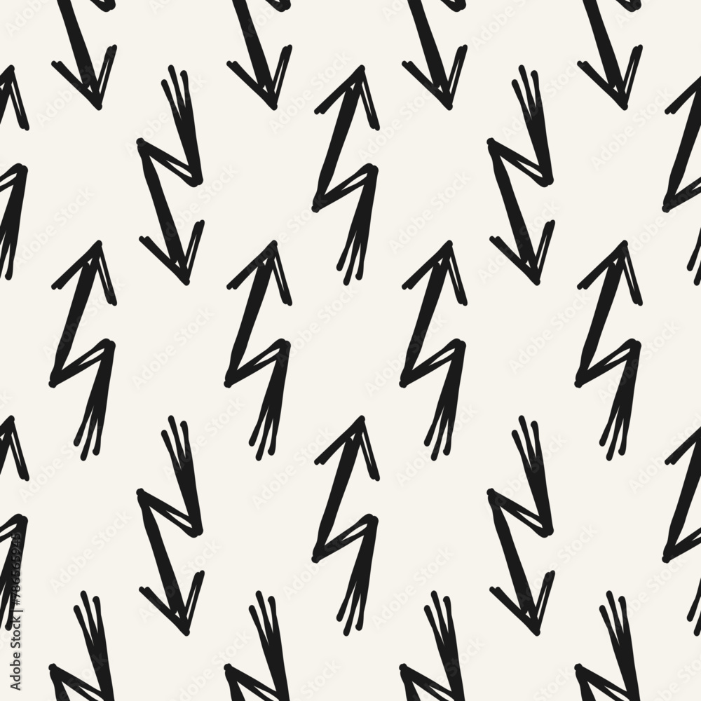Bold geometric seamless pattern with hand drawn black arrows. Sketch with grunge texture. Scribble style. Bold geometric seamless pattern with hand drawn black arrows. Sketch with grunge texture. Scribble style.