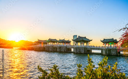 Guangji Bridge at sunrise in winter, Chaozhou, Guangdong, China photo