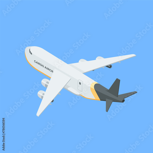 isometric vector cargo plane, in color on a blue background, transportation or delivery of goods by air