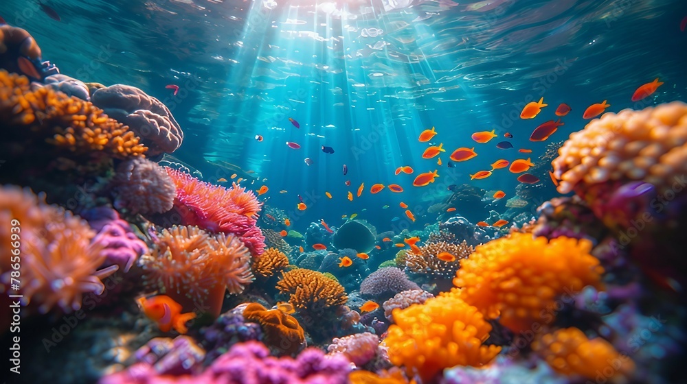 Vibrant underwater coral reefs with tropical fish for a lively and colorful wallpaper. AI generate illustration