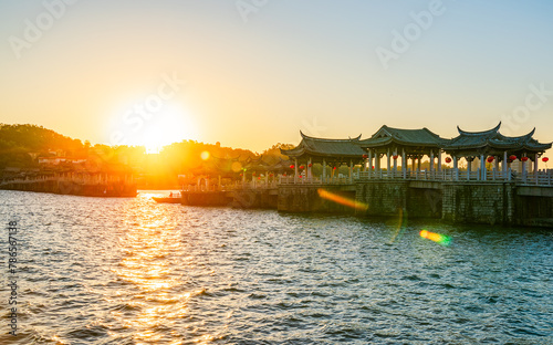 Guangji Bridge at sunrise in winter, Chaozhou, Guangdong, China photo