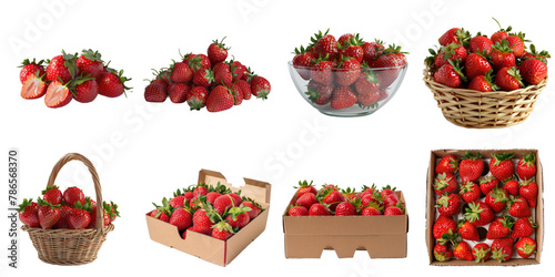 Set of strawberry png mockup in 3d without backoground for decoration.