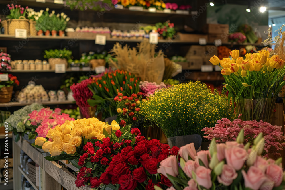 Floral Shop Display with Seasonal Variety