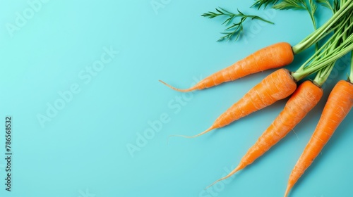 carrots A photorealistic illustration against pastel blue background with copy space for text or logo, beautifully illuminated by studio lighting 