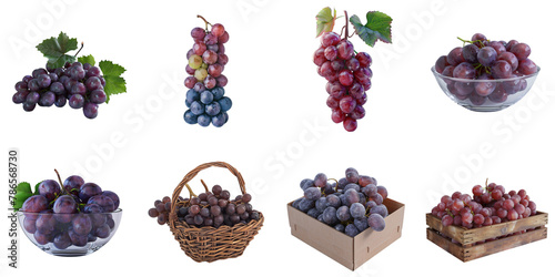 Set of grape png mockup in 3d without backoground for decoration.