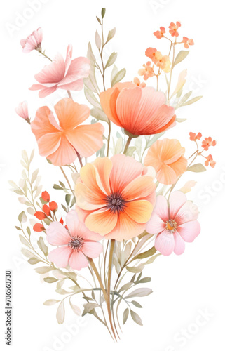 PNG Pink and orange flowers bouquet pattern plant art.
