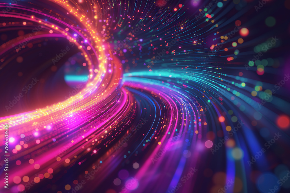 Data streaming concept. Neon colored glowing flowing lines and particles as a symbol of digital data flow Data streaming concept. Neon colored glowing flowing lines and particles as a symbol of digital data flow