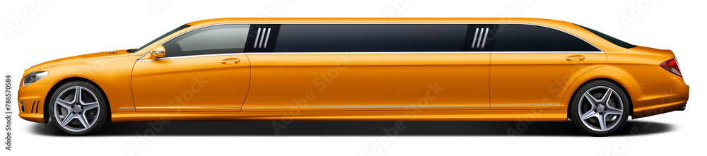 Modern yellow limousine on a transparent background in png format. Modern yellow limousine on a transparent background in png format.
