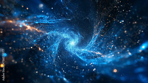 Galaxy, swirling with stars and cosmic dust in a vast blue space.