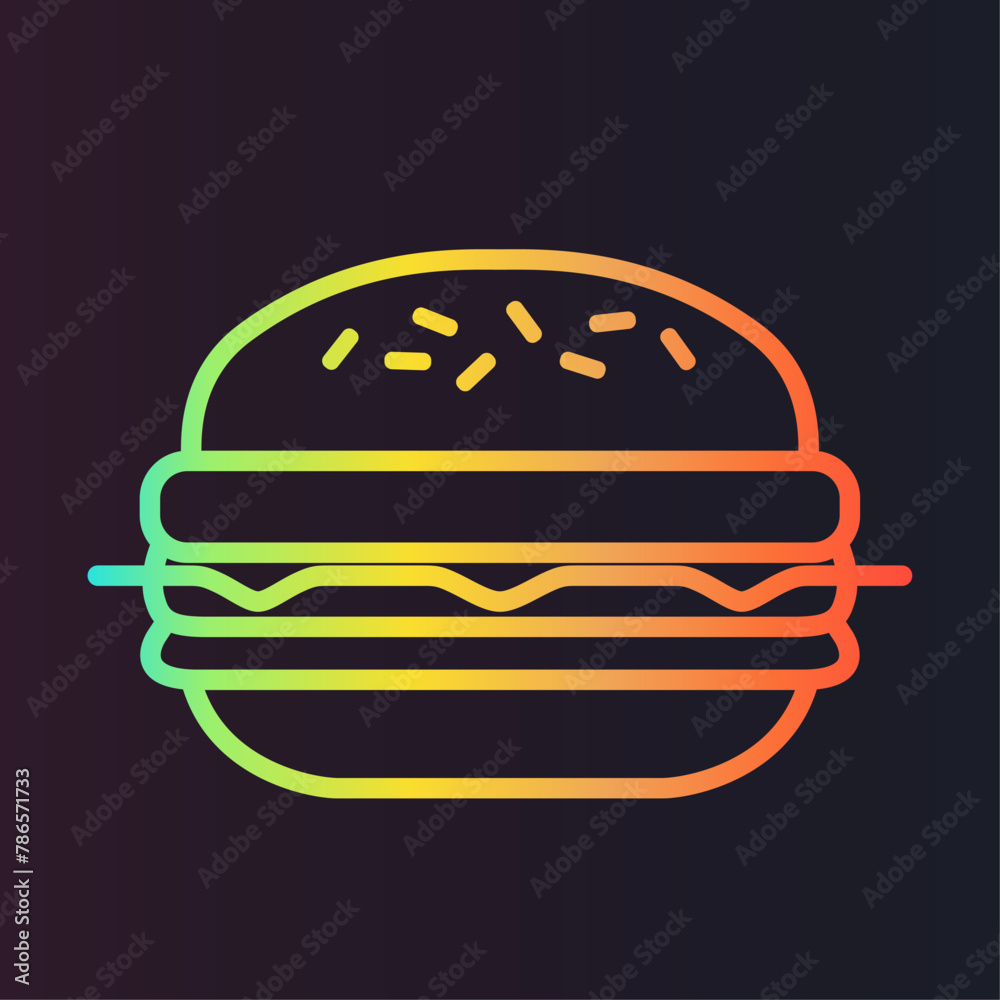 burger linear neon color illustration, hamburger logo burger linear neon color illustration, hamburger logo