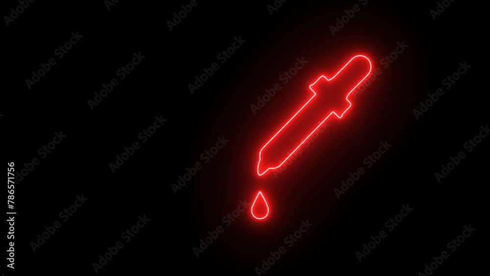 Glowing neon line drop icon isolated on black background. neon Medicine symbol. Dropper Design Template. Neon red medical dropper icon. Glowing neon line drop icon isolated on black background. neon Medicine symbol. Dropper Design Template. Neon red medical dropper icon.