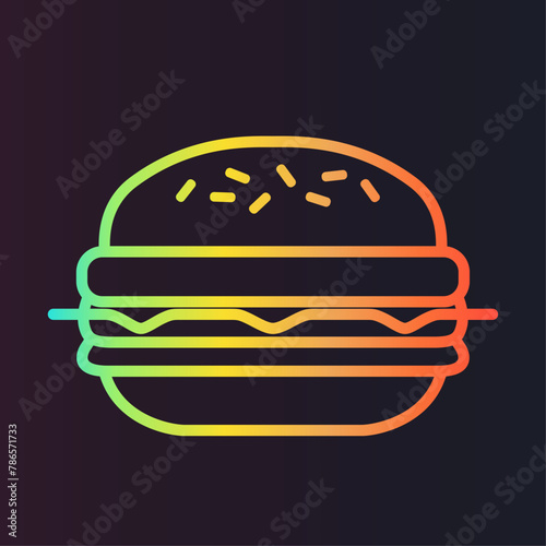 burger linear neon color illustration, hamburger logo