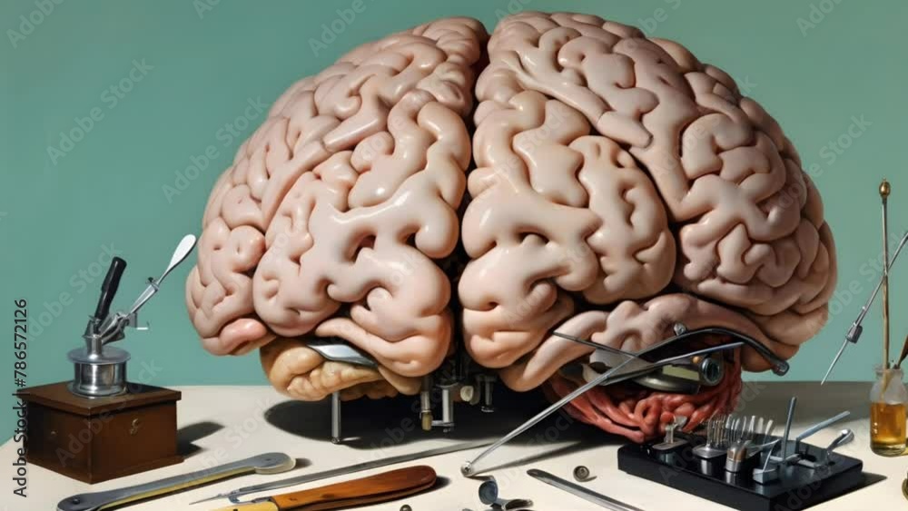 Brain Science Instrument a huge animal-like brain mixed complex surgical instruments and ...