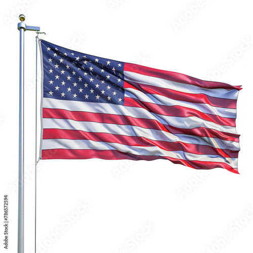 American flag waving isolated on white with clipping path 