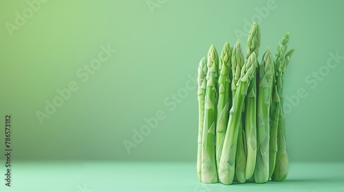 Asparagus A photorealistic illustration against pastel pastel green background with copy space for text or logo, beautifully illuminated by studio lighting
