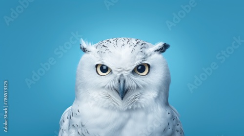White snowy owl, face closeup front view