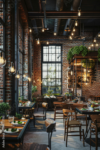 A Chic Urban Restaurant with Exposed Brick Walls and Edison Bulb Lighting