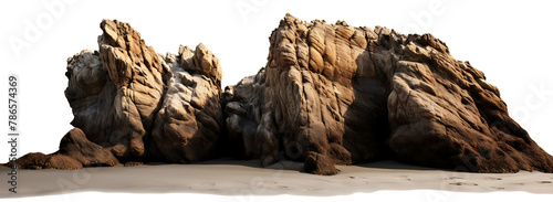 A large rock formation on the beach against an isolated white background., generative AI 