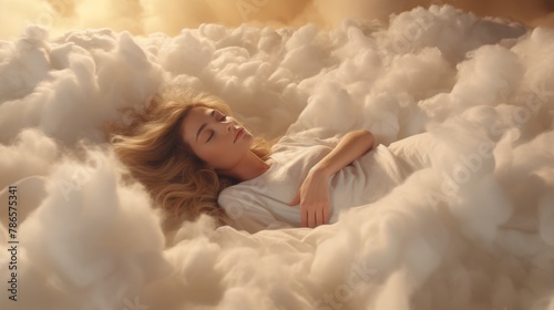 Experience sublime slumber with a close-up of a bed cradled by soft, vanilla dream clouds, creating a serene sleep haven in 4k