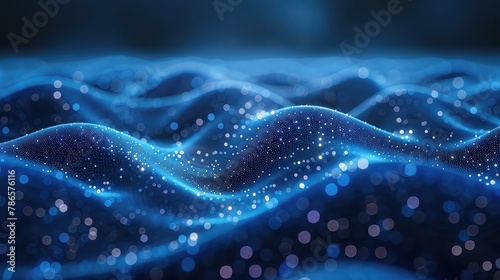 Abstract dark blue glowing particles glitter vintage lights background