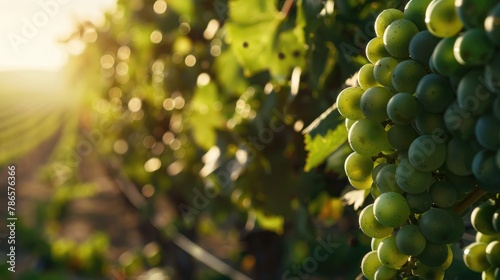 Green Grapes Growing on a Vine in a Vineyard