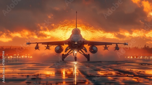 F-16 fighter jets on the runway of a military airfield in the war zone in Ukraine. Army of Ukraine in 2024. Russian-Ukrainian war.