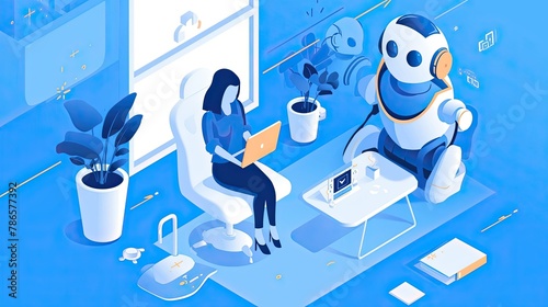 Smart AI chatbots providing customer support  assistance. Modern technologies  world of the future  robots  cyborgs. Harmony between human concept. Satisfying consumer needs concept. Generative by AI