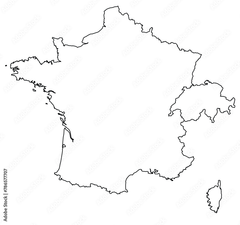 Outline of the map of France, Switzerland with regions