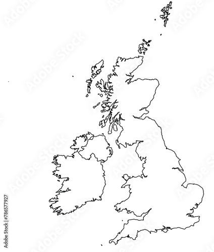Outline of the map of Ireland, UK with regions