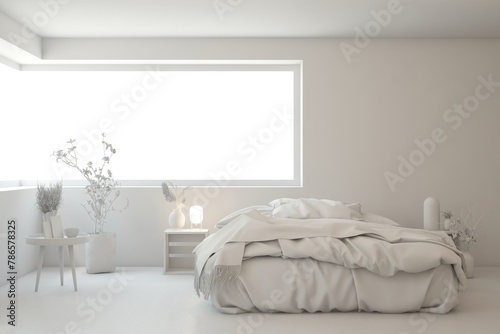 Grey lbedroom concept. Scandinavian interior design. 3D illustration photo