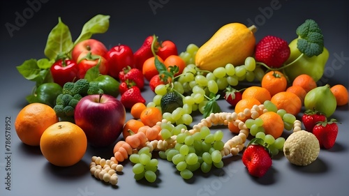 Fruits and vegetables as a DNA strand, genetically modified crops, and genetically modified food