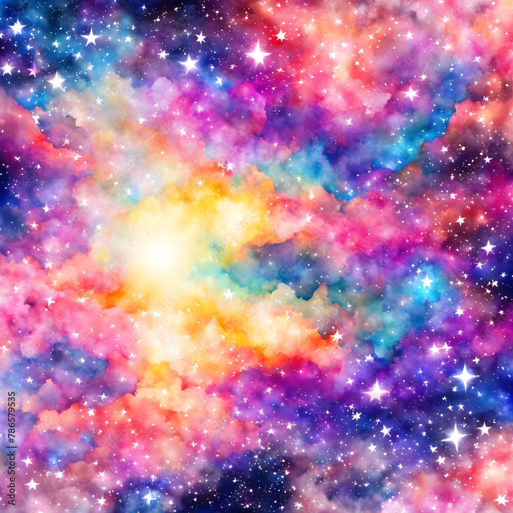 Watercolor cosmic background with stars and nebula. illustration.