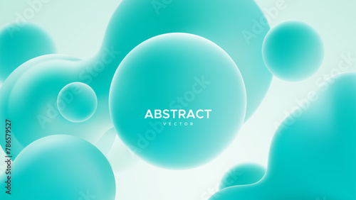 Abstract background with turquoise metaball shapes. Morphing organic azure blobs. Vector 3d illustration. Abstract 3d background. Liquid blue shapes. Banner or sign design
