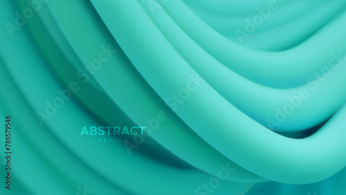 Abstract background with 3d curvy turquoise stripes. Dynamic azure ribbons backdrop. Soft elastic blue shapes. Vector illustration. Minimalist undulating decoration for banner or cover design.