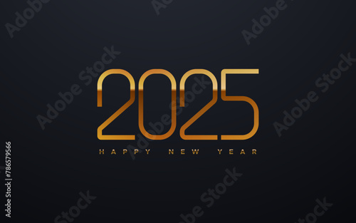 2025 Happy New Year Greeting Card Design. Vector Illustration With Golden 2025 Sign.