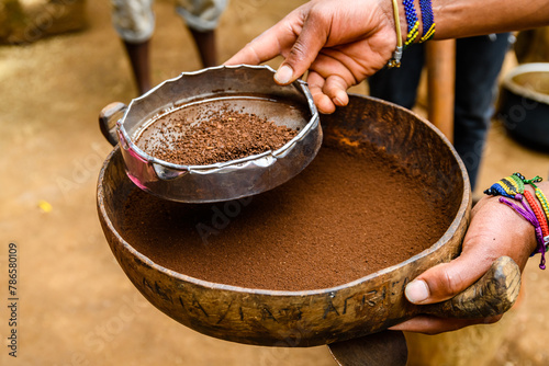Preparing coffee in Chagga tribe near the Moshi town