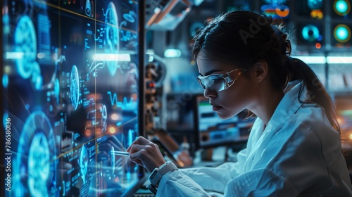 Female scientist analyzing data