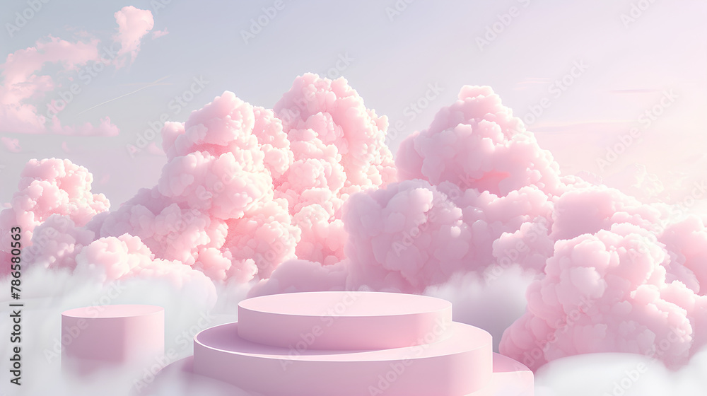 Background podium pink 3d product sky platform display cloud pastel scene render stand. Pink podium stage minimal abstract background beauty dreamy space studio pedestal smoke showcase geometric white Background podium pink 3d product sky platform display cloud pastel scene render stand. Pink podium stage minimal abstract background beauty dreamy space studio pedestal smoke showcase geometric white