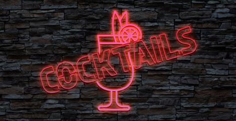 Sierkussen Bar Neon cocktailbord op bakstenen muur  © Philip