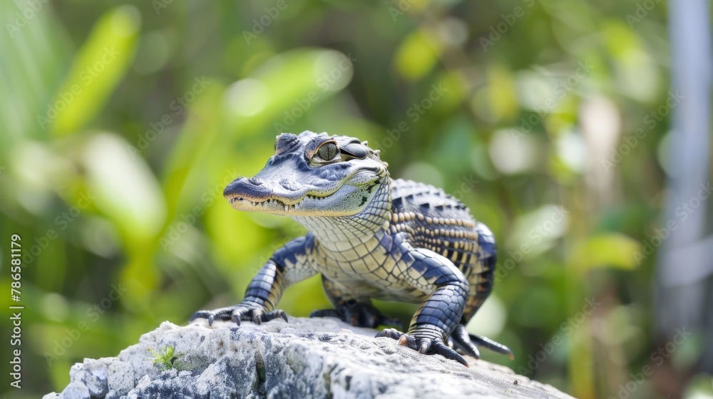 Fototapeta premium Small Alligator Sitting on Top of a Rock