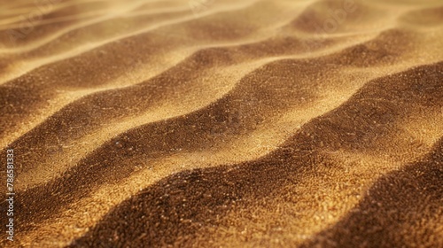 Golden sand texture. Brown surface background. Wavy ground. Template for beach and travel advertising design.