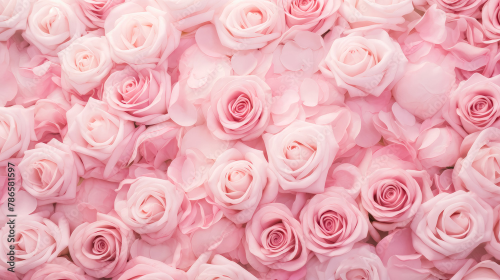 Background of fresh pink roses with delicate petals. Full frame. Top view of rose flowers. Studio shot of flowers. Background of fresh pink roses with delicate petals. Full frame. Top view of rose flowers. Studio shot of flowers.